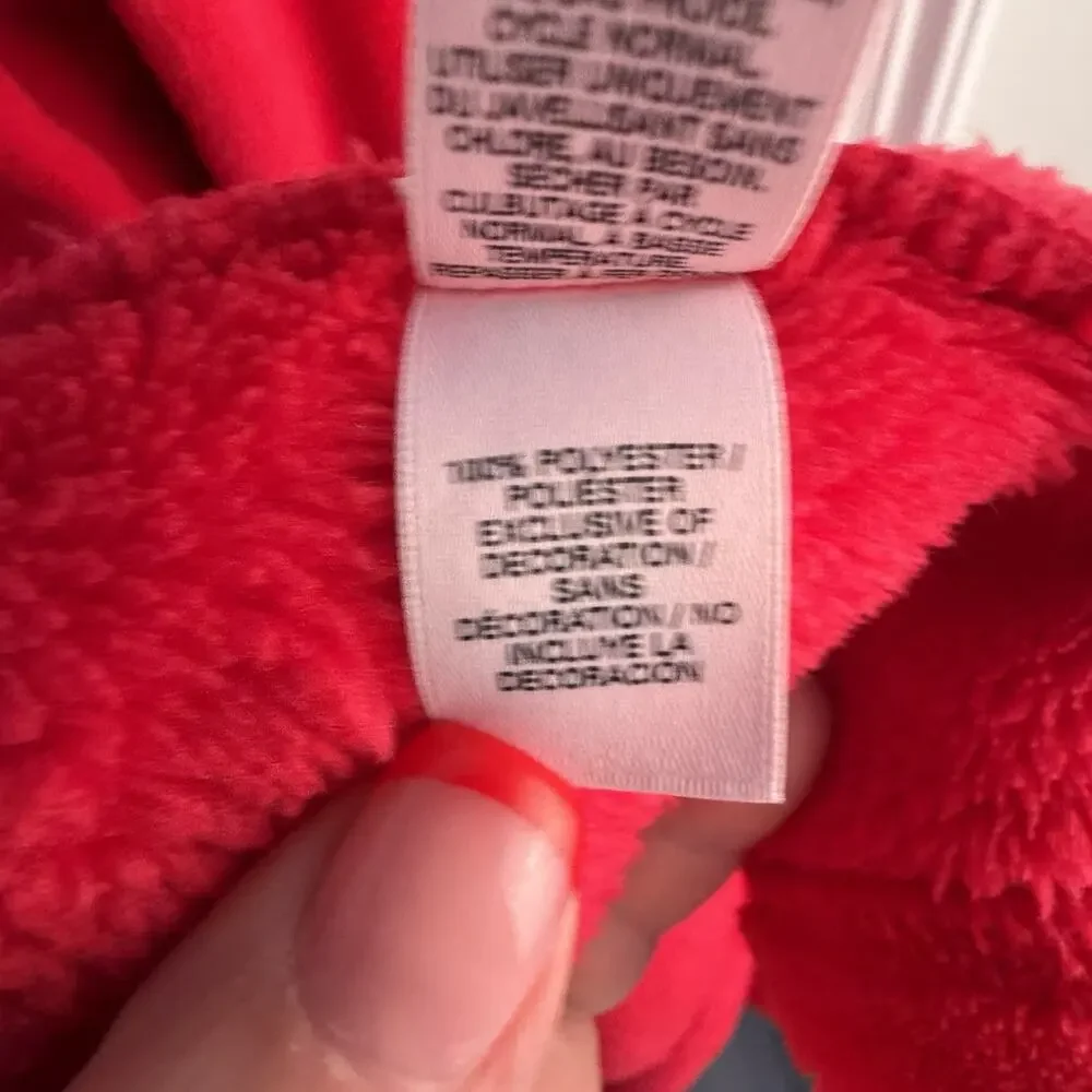 VICTORIA'S SECRET Cozy Plush Sherpa Hooded Robe Red Fleece Short Sexy Pom Pom M